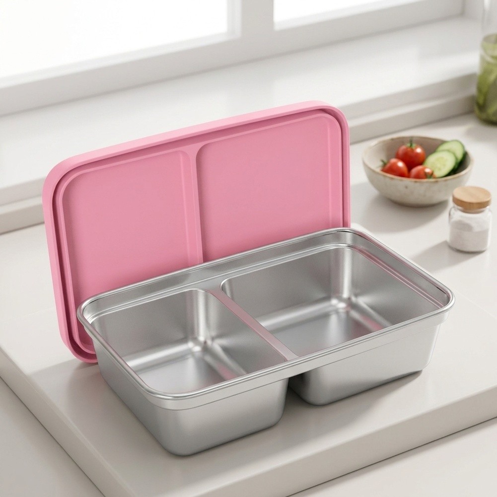 Food Snacks For Toddlers - RVS kinderlunchbox met 2 compartimenten, stapelbare