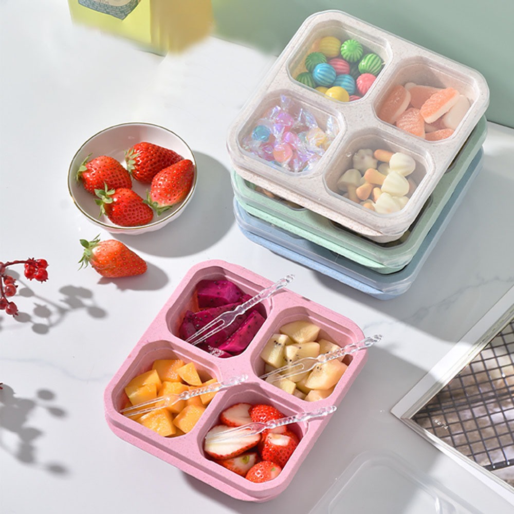 Food Prep Snacks - 1pc Herbruikbare Tarwestro 4 Compartimenten Voedselcontainer