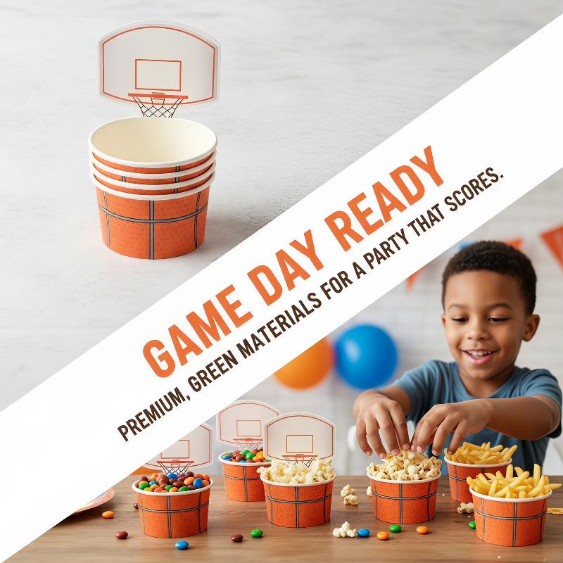 Food Snacks For Kids Party - 6 stuks basketbal snackkommen, voedselveilige wegwerp